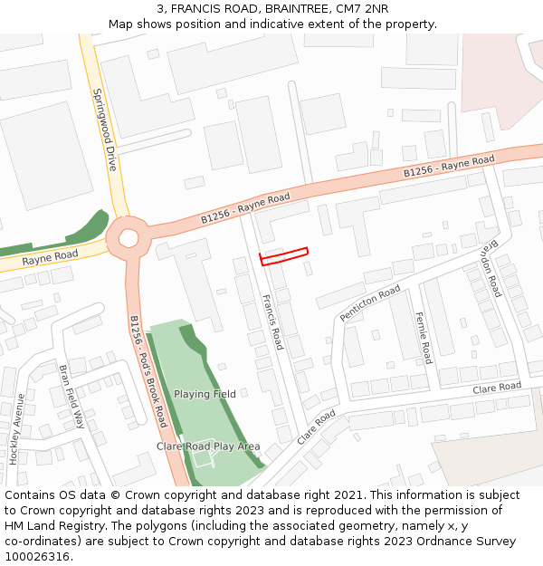 3, FRANCIS ROAD, BRAINTREE, CM7 2NR: Location map and indicative extent of plot