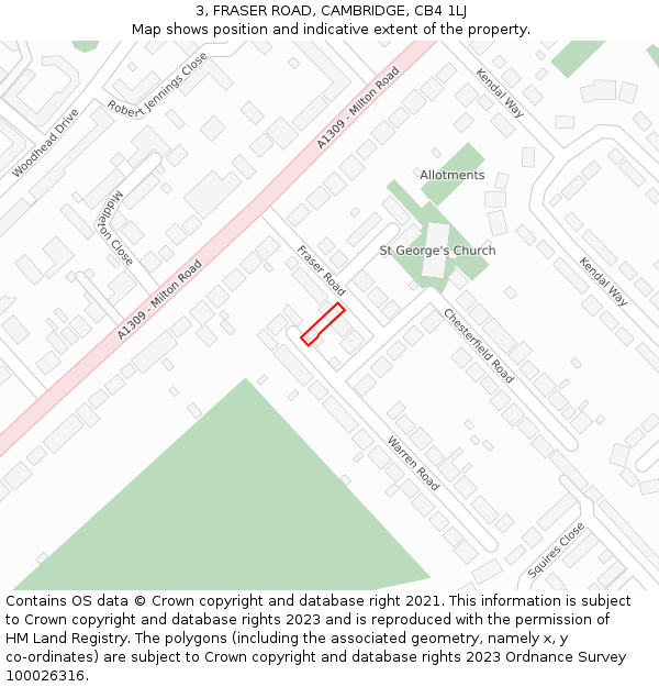 3, FRASER ROAD, CAMBRIDGE, CB4 1LJ: Location map and indicative extent of plot