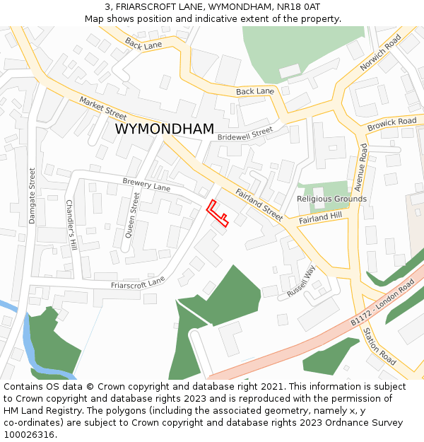 3, FRIARSCROFT LANE, WYMONDHAM, NR18 0AT: Location map and indicative extent of plot