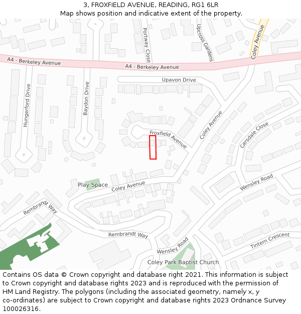 3, FROXFIELD AVENUE, READING, RG1 6LR: Location map and indicative extent of plot