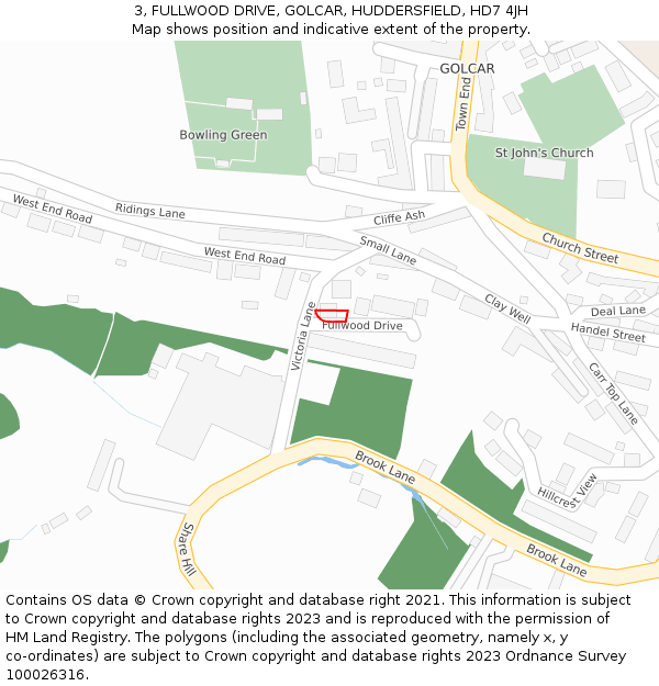 3, FULLWOOD DRIVE, GOLCAR, HUDDERSFIELD, HD7 4JH: Location map and indicative extent of plot