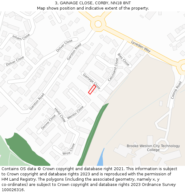 3, GAINAGE CLOSE, CORBY, NN18 8NT: Location map and indicative extent of plot