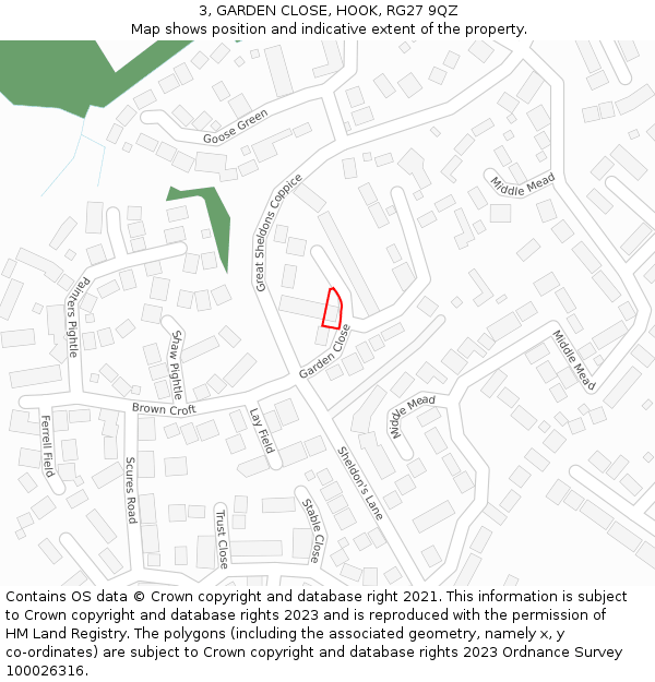 3, GARDEN CLOSE, HOOK, RG27 9QZ: Location map and indicative extent of plot