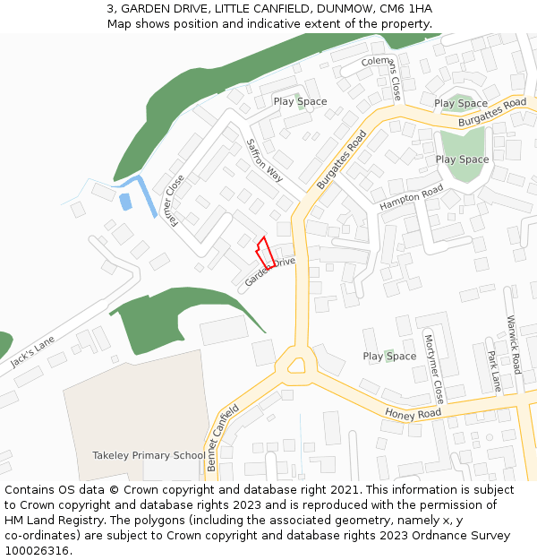 3, GARDEN DRIVE, LITTLE CANFIELD, DUNMOW, CM6 1HA: Location map and indicative extent of plot