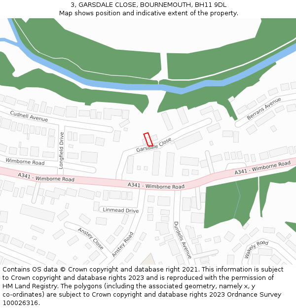 3, GARSDALE CLOSE, BOURNEMOUTH, BH11 9DL: Location map and indicative extent of plot