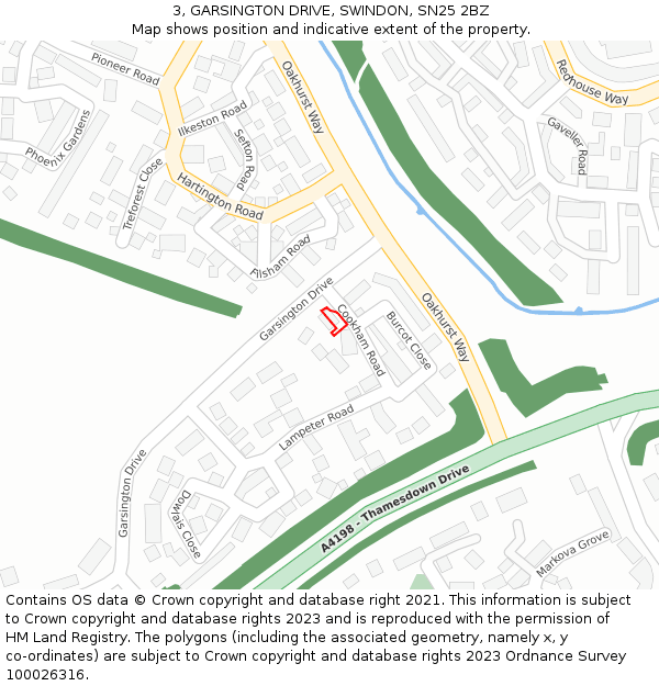 3, GARSINGTON DRIVE, SWINDON, SN25 2BZ: Location map and indicative extent of plot