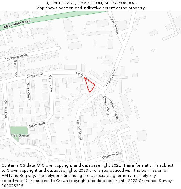 3, GARTH LANE, HAMBLETON, SELBY, YO8 9QA: Location map and indicative extent of plot