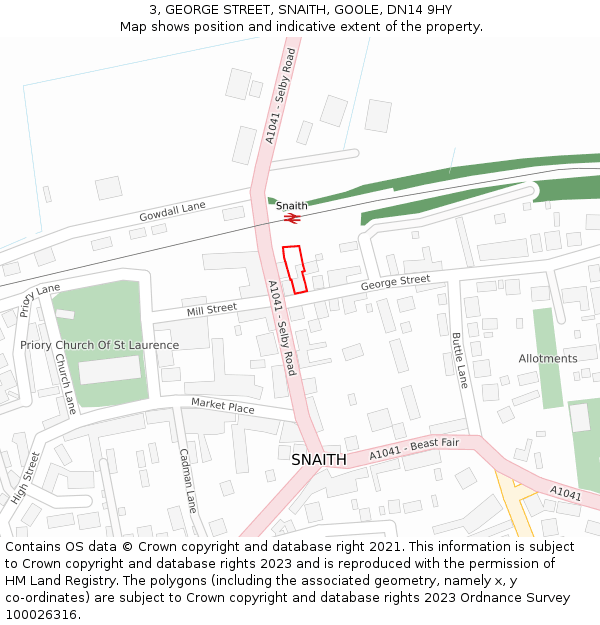 3, GEORGE STREET, SNAITH, GOOLE, DN14 9HY: Location map and indicative extent of plot