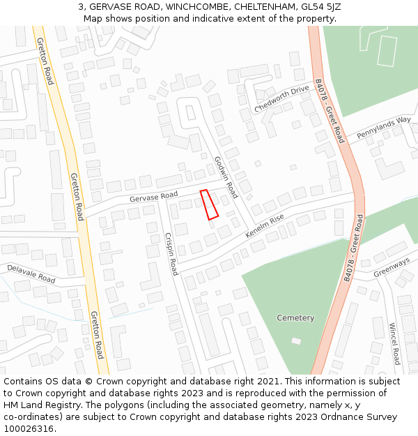 3, GERVASE ROAD, WINCHCOMBE, CHELTENHAM, GL54 5JZ: Location map and indicative extent of plot