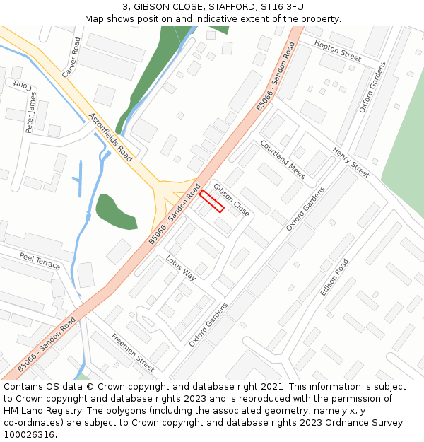 3, GIBSON CLOSE, STAFFORD, ST16 3FU: Location map and indicative extent of plot