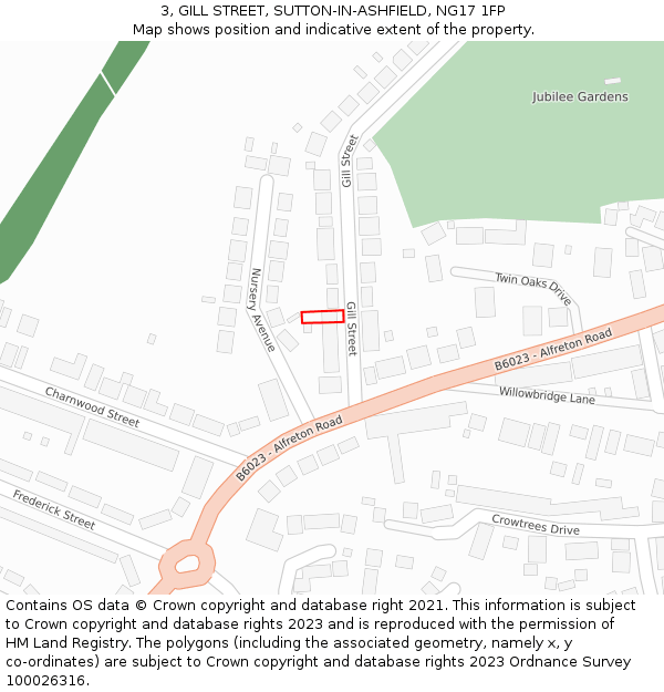 3, GILL STREET, SUTTON-IN-ASHFIELD, NG17 1FP: Location map and indicative extent of plot