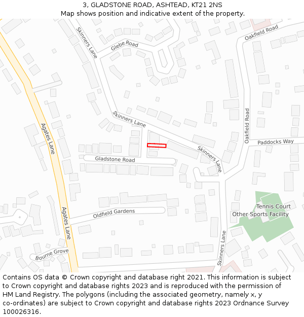 3, GLADSTONE ROAD, ASHTEAD, KT21 2NS: Location map and indicative extent of plot