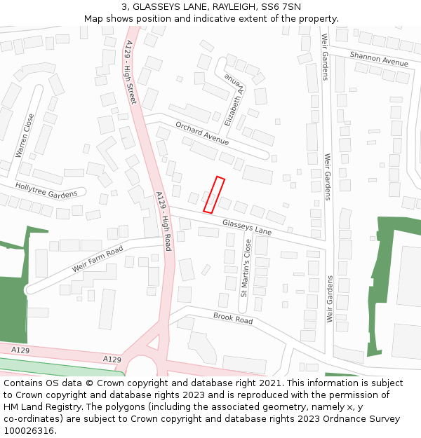 3, GLASSEYS LANE, RAYLEIGH, SS6 7SN: Location map and indicative extent of plot