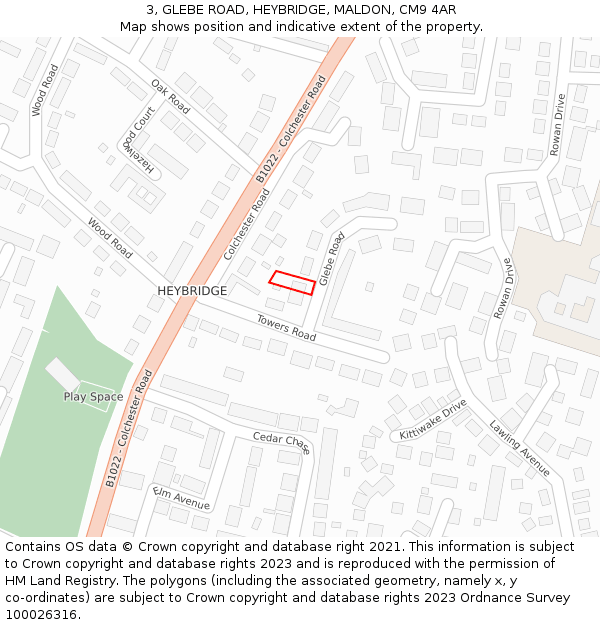 3, GLEBE ROAD, HEYBRIDGE, MALDON, CM9 4AR: Location map and indicative extent of plot
