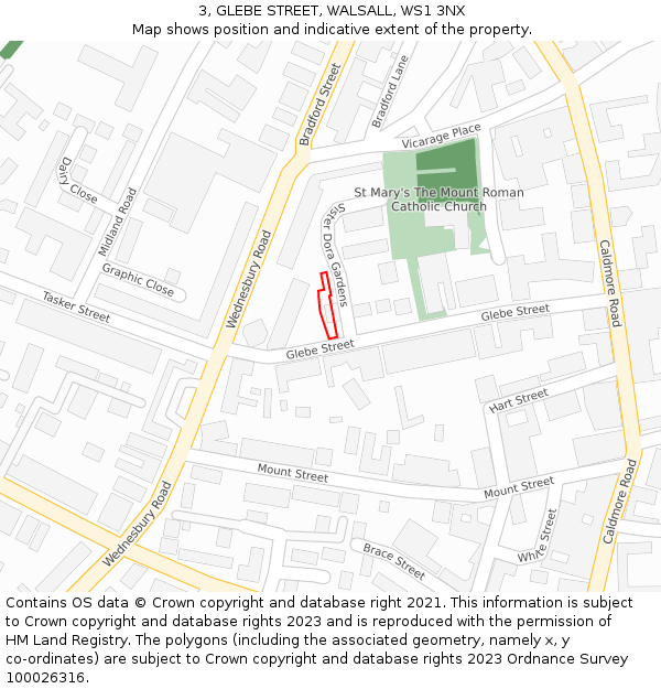 3, GLEBE STREET, WALSALL, WS1 3NX: Location map and indicative extent of plot
