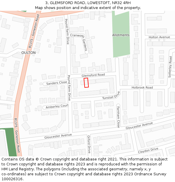 3, GLEMSFORD ROAD, LOWESTOFT, NR32 4RH: Location map and indicative extent of plot