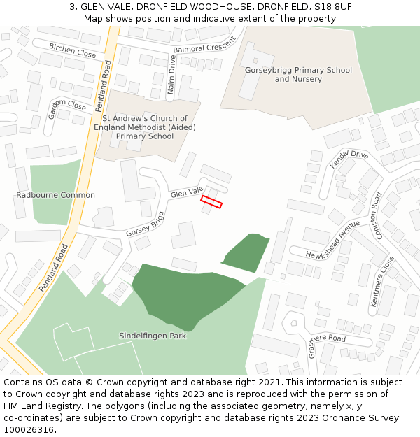 3, GLEN VALE, DRONFIELD WOODHOUSE, DRONFIELD, S18 8UF: Location map and indicative extent of plot