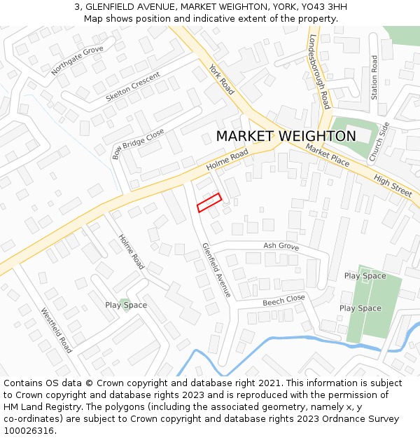 3, GLENFIELD AVENUE, MARKET WEIGHTON, YORK, YO43 3HH: Location map and indicative extent of plot