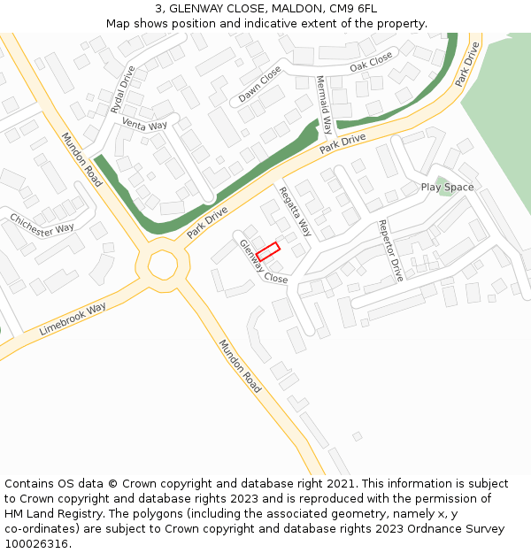 3, GLENWAY CLOSE, MALDON, CM9 6FL: Location map and indicative extent of plot