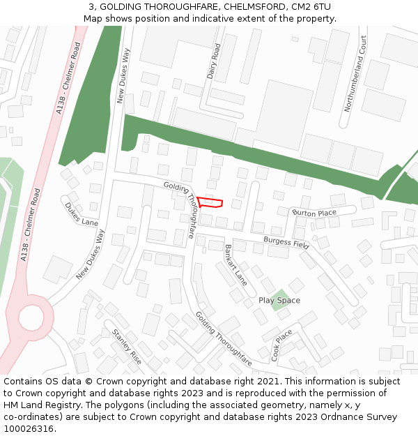 3, GOLDING THOROUGHFARE, CHELMSFORD, CM2 6TU: Location map and indicative extent of plot