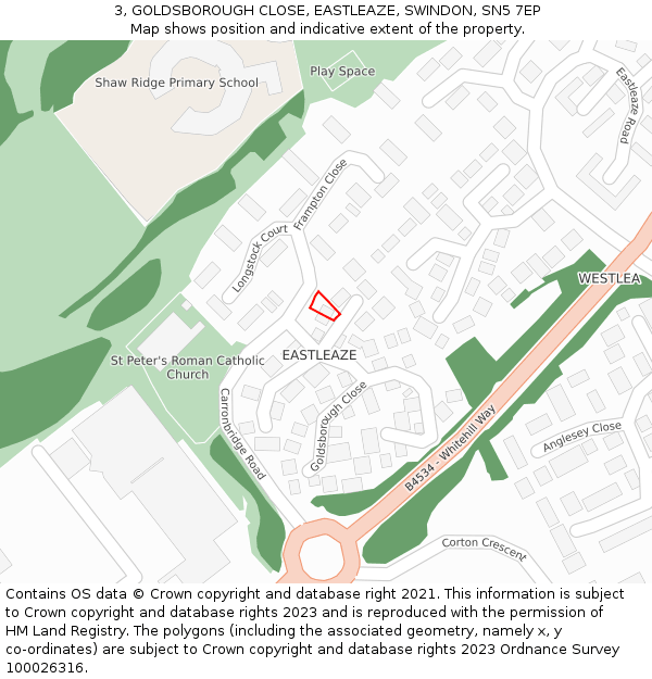 3, GOLDSBOROUGH CLOSE, EASTLEAZE, SWINDON, SN5 7EP: Location map and indicative extent of plot