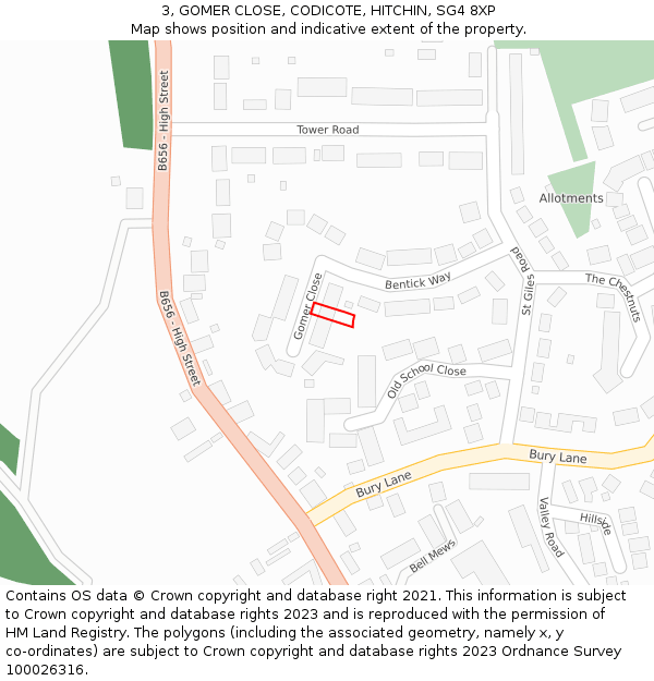 3, GOMER CLOSE, CODICOTE, HITCHIN, SG4 8XP: Location map and indicative extent of plot