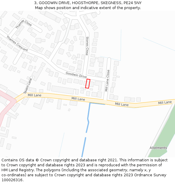 3, GOODWIN DRIVE, HOGSTHORPE, SKEGNESS, PE24 5NY: Location map and indicative extent of plot