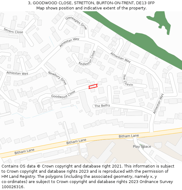 3, GOODWOOD CLOSE, STRETTON, BURTON-ON-TRENT, DE13 0FP: Location map and indicative extent of plot