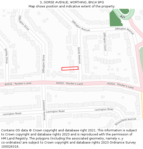 3, GORSE AVENUE, WORTHING, BN14 9PG: Location map and indicative extent of plot