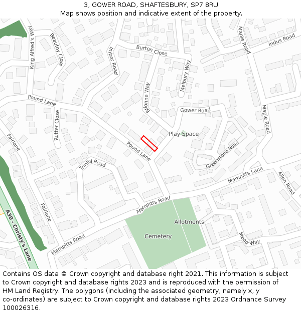 3, GOWER ROAD, SHAFTESBURY, SP7 8RU: Location map and indicative extent of plot