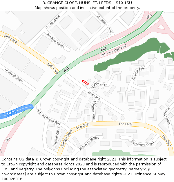 3, GRANGE CLOSE, HUNSLET, LEEDS, LS10 1SU: Location map and indicative extent of plot