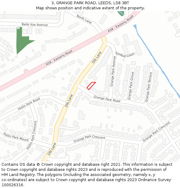 3, GRANGE PARK ROAD, LEEDS, LS8 3BT: Location map and indicative extent of plot