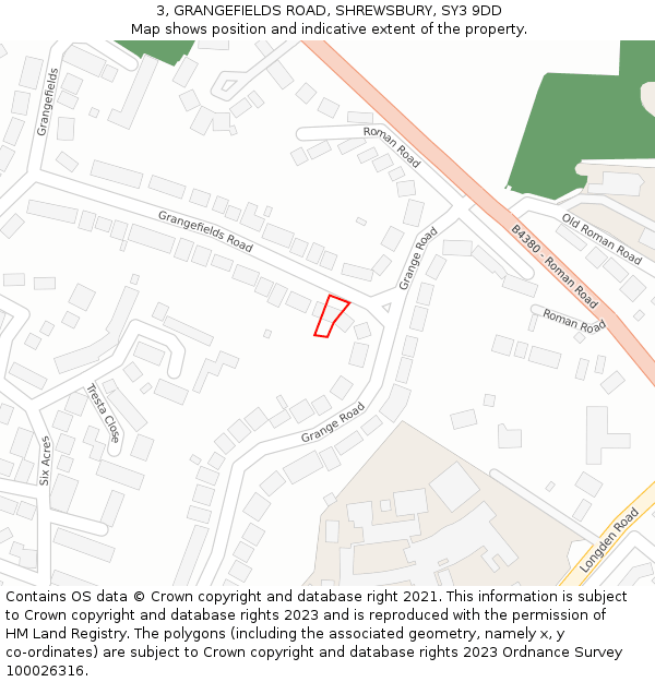 3, GRANGEFIELDS ROAD, SHREWSBURY, SY3 9DD: Location map and indicative extent of plot