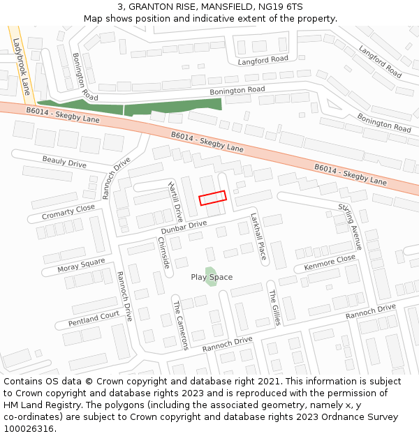 3, GRANTON RISE, MANSFIELD, NG19 6TS: Location map and indicative extent of plot