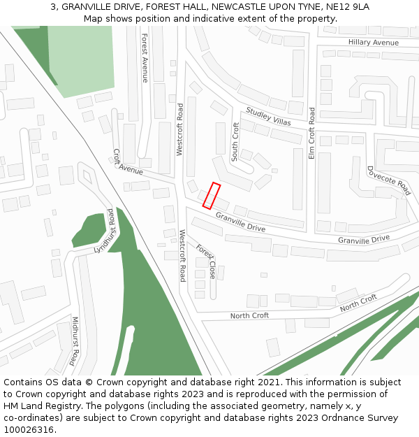 3, GRANVILLE DRIVE, FOREST HALL, NEWCASTLE UPON TYNE, NE12 9LA: Location map and indicative extent of plot