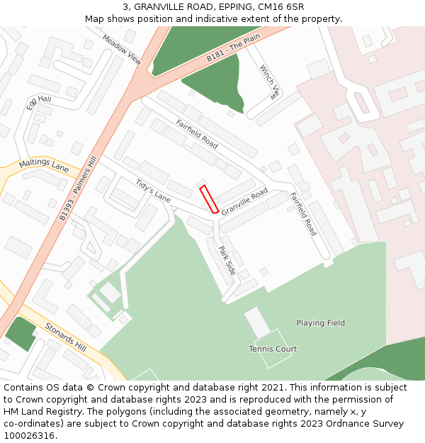 3, GRANVILLE ROAD, EPPING, CM16 6SR: Location map and indicative extent of plot