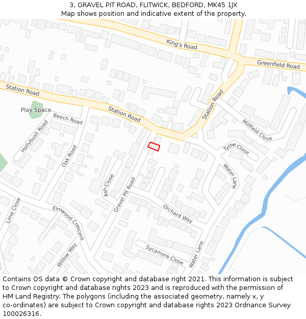 3, GRAVEL PIT ROAD, FLITWICK, BEDFORD, MK45 1JX: Location map and indicative extent of plot