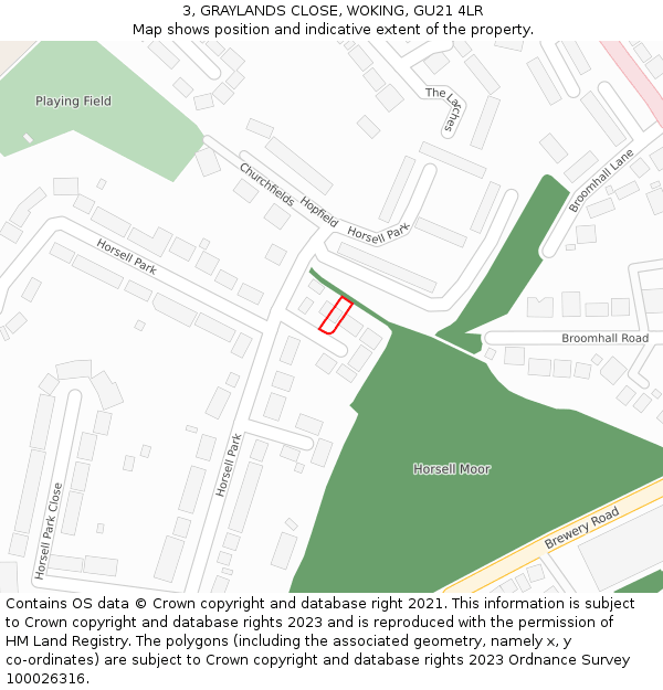 3, GRAYLANDS CLOSE, WOKING, GU21 4LR: Location map and indicative extent of plot