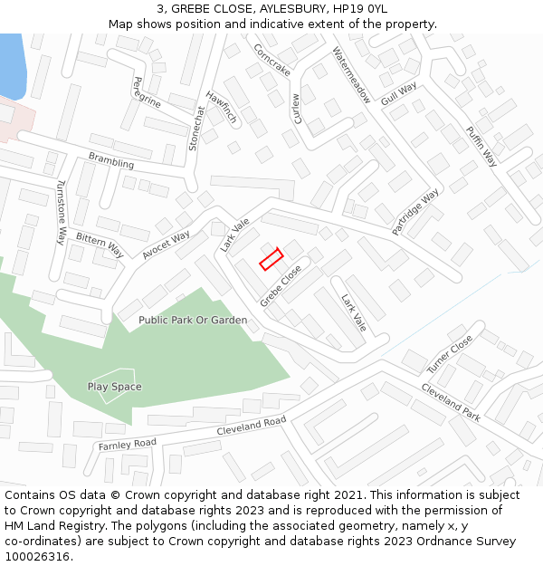 3, GREBE CLOSE, AYLESBURY, HP19 0YL: Location map and indicative extent of plot