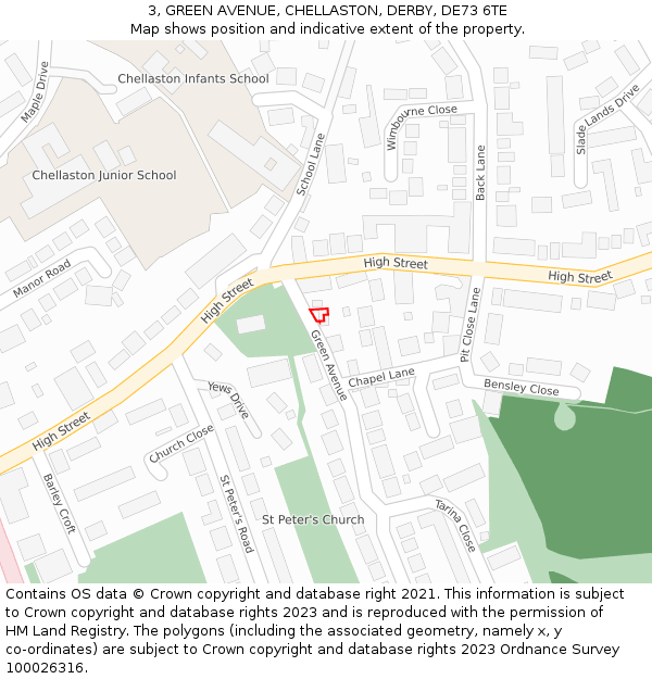 3, GREEN AVENUE, CHELLASTON, DERBY, DE73 6TE: Location map and indicative extent of plot
