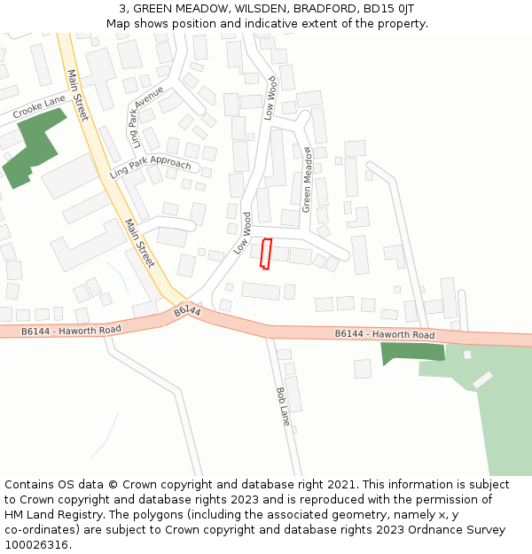 3, GREEN MEADOW, WILSDEN, BRADFORD, BD15 0JT: Location map and indicative extent of plot