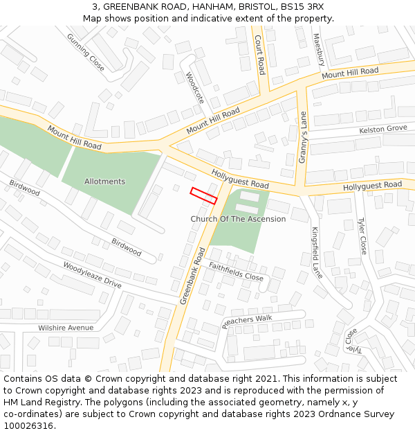 3, GREENBANK ROAD, HANHAM, BRISTOL, BS15 3RX: Location map and indicative extent of plot