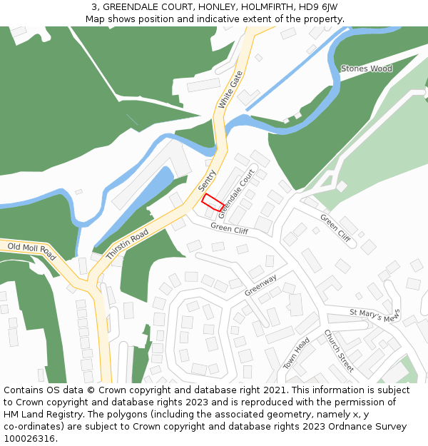 3, GREENDALE COURT, HONLEY, HOLMFIRTH, HD9 6JW: Location map and indicative extent of plot