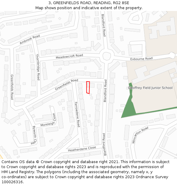 3, GREENFIELDS ROAD, READING, RG2 8SE: Location map and indicative extent of plot