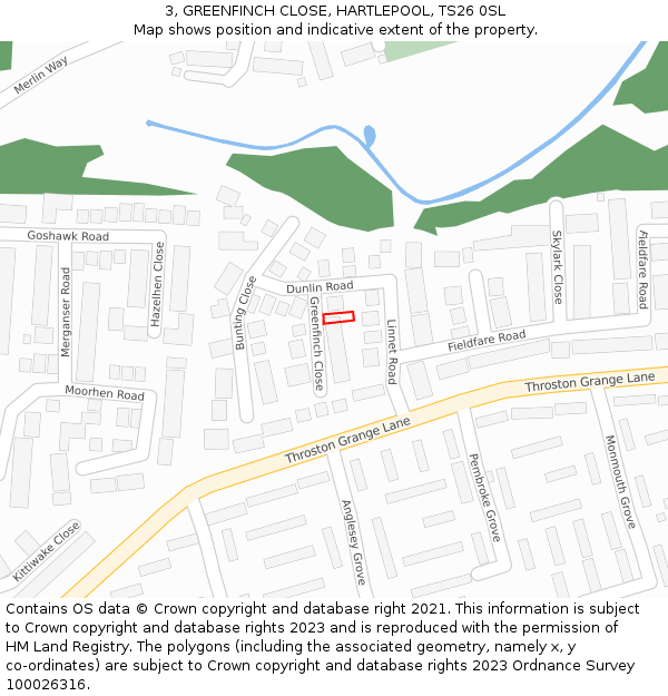 3, GREENFINCH CLOSE, HARTLEPOOL, TS26 0SL: Location map and indicative extent of plot