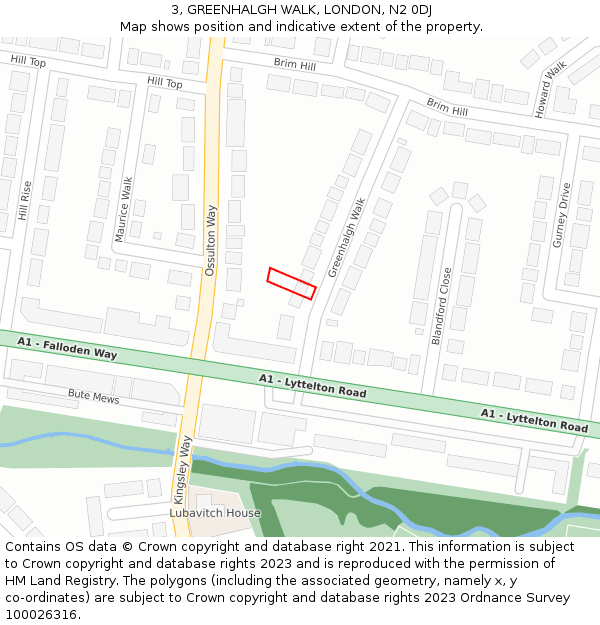 3, GREENHALGH WALK, LONDON, N2 0DJ: Location map and indicative extent of plot
