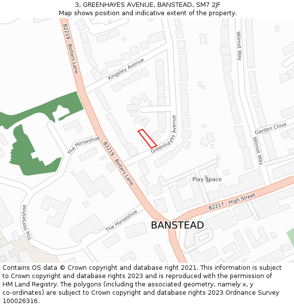 3, GREENHAYES AVENUE, BANSTEAD, SM7 2JF: Location map and indicative extent of plot