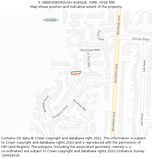 3, GREENSBOROUGH AVENUE, YORK, YO26 5RR: Location map and indicative extent of plot
