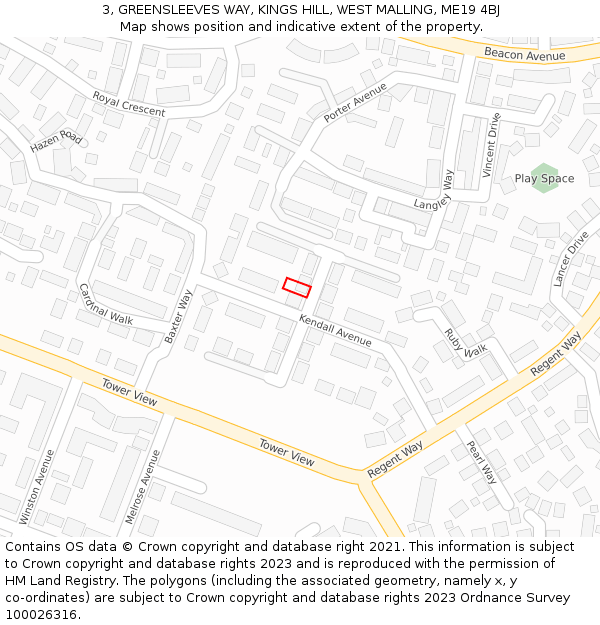 3, GREENSLEEVES WAY, KINGS HILL, WEST MALLING, ME19 4BJ: Location map and indicative extent of plot