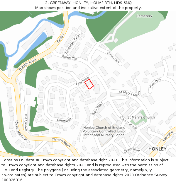3, GREENWAY, HONLEY, HOLMFIRTH, HD9 6NQ: Location map and indicative extent of plot